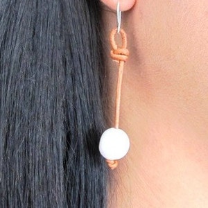 Leather and Pearl Earrings, White Pearl Earrings, Pearl Dangle Earring, Freshwater Pearl Earrings, Pearl and Leather Jewelry, Boho
