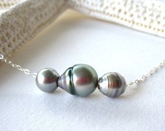 Tahitian Pearl Necklace, Pearl Sterling Silver Necklace, Tahitian Pearl Jewelry, South Sea Pearl Necklace,Black Pearl Necklace,Pearl Jewelry