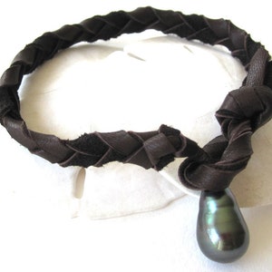 Tahitian Pearl Bracelet Leather, Mens Leather Jewelry, Tahitian Jewelry, Leather Wrap Bracelet,South Sea Pearl,Baroque Pearl Bracelet,Unisex