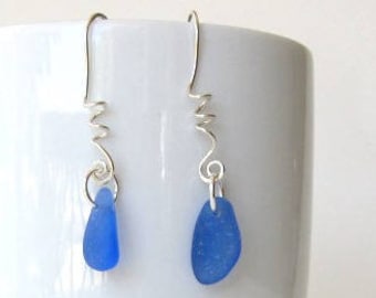 Sea Glass Earrings Dangle, Genuine Sea Glass Earrings, Blue Sea Glass Earrings, Beach Wedding Earrings, Beach Jewelry, Resort Jewelry Beach