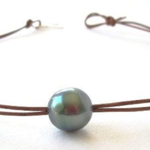 Tahitian Black Pearl Choker, Tahitian Pearl Necklace,Pearl Choker Necklace,Large Tahitian Pearl,Tahitian Pearl Leather Necklace,Tahiti Pearl