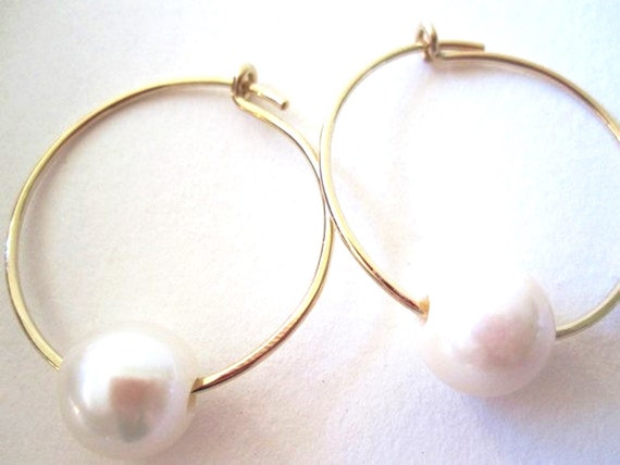 SILVER925 PEARL HOOP EARRINGS /シルバー/ピアス Silver Pearl Hoop Earrings, Sterling Silver Hoops, Black