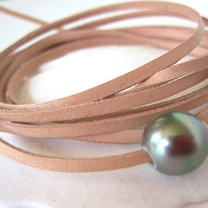 Tahitian Bracelet, Pearl Wrap Necklace, Tahitian Choker, South Sea Pearl Bracelet, Leather Wrap Bracelet with Pearl, Bohemian Jewelry, Boho