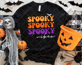 Retro Spooky Vibes Halloween T-shirt - Spooky Shirt - Halloween Spooky Holiday Shirt SVG PNG Cut Files