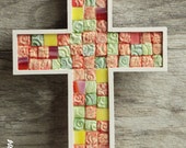 Mosaic Cross. Wall Decor. Stained Glass. Polymer Clay. Handmade
