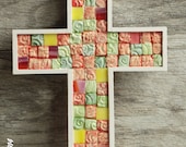 Mosaic Cross. Wall Decor. Stained Glass. Polymer Clay. Handmade