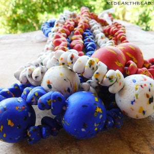 NEW ! Full String Fancy African Recycled Glass Bean Beads ( 15mm) Inc Large Focal Bead (30 mm ) Glass Beads,Ghana Krobo Beads,African Beads