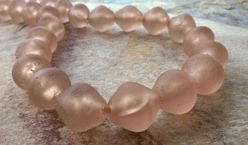 5 Frosted Pale Pink African Recycled Glass BeadsFive 24-25 image 2