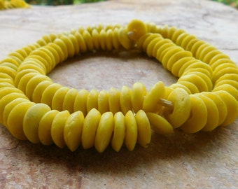 Half String (55-60) Bright Yellow Ashanti Recycled Powder Glass Spacer Beads,Yellow Powder Glass Spacer Beads,Ethnic Beads,African Beads