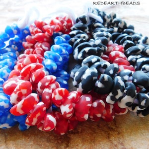 NEW ! One Short String ( 35) Fancy African Recycled Glass Bean Beads ( 15mm) Glass Beads,Ghana Krobo Beads, African Beads,New Krobo Beads