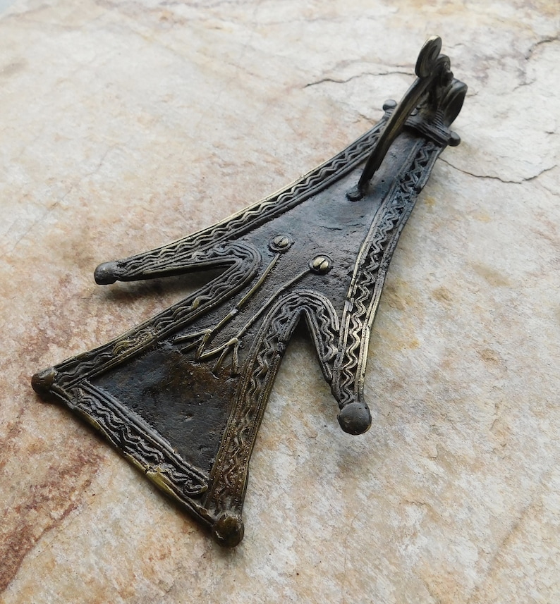 Burkina Faso Vintage Brass Pendant,African Brass Pendant Extra Large Vintage Lobi Tribal Stylized Bird Brass Pendant,African Tribal Brass