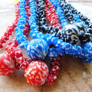 NEW ! Full String Fancy African Recycled Glass Bean Beads ( 15mm) Inc Large Focal Bead (30 mm ) Glass Beads,Ghana Krobo Beads,African Beads