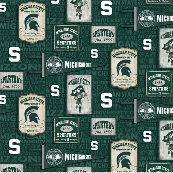 Michigan State Spartans Print Fabric, 100% Cotton