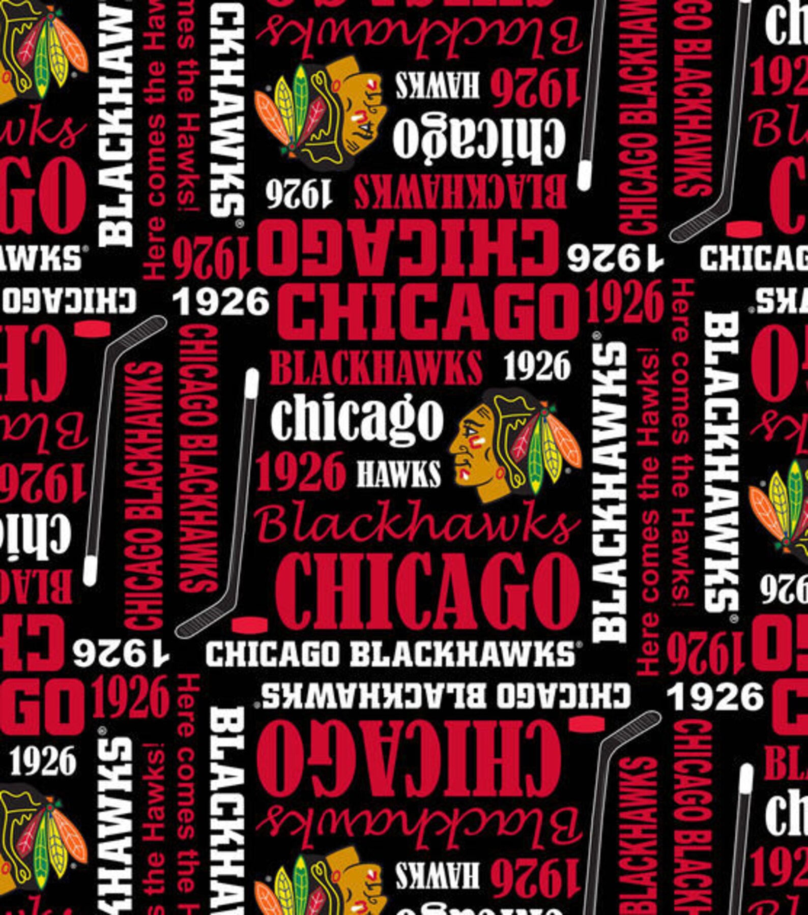 Chicago Blackhawks Writing Print Fabric 100 Cotton Etsy
