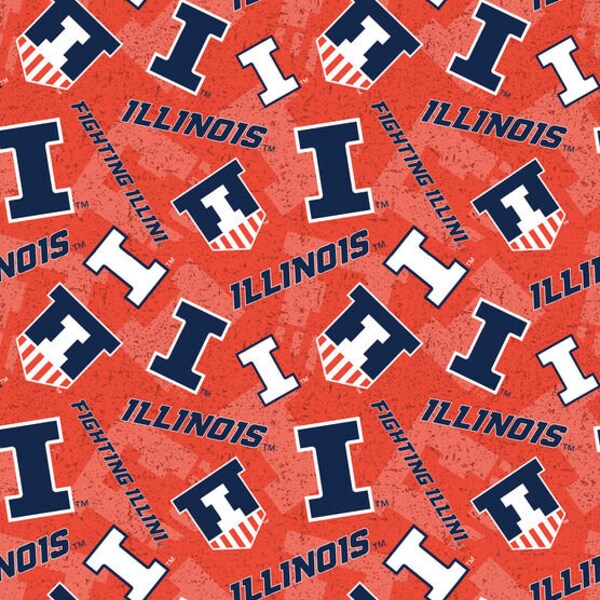 University of Illinois Fighting Illini Print Fabric, 100% Cotton