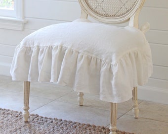 New! Luxury Chair Cover, Ruffled Linen, Dining Chair Covers, Slipcover, Farmhouse Decor, HEAVY drape linen WARM WHITE