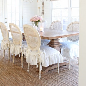 New! Luxury Chair Cover, Ruffled Linen, Dining Chair Covers, Slipcover, Farmhouse Decor, HEAVY drape linen WHITE