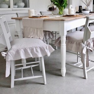 Chair Covers, Linen Chair Seat Cover, Slipcover, Large, WITH insert pocket , Farmhouse and Shabby Chic Decor TICKING