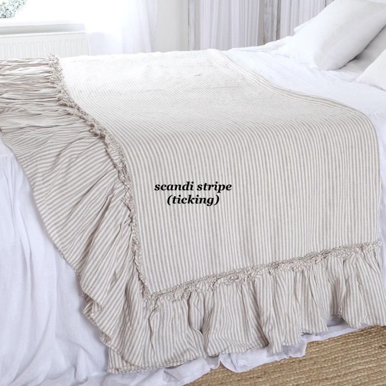 Linen Throw Blanket / Ruffled / Shabby Chic Bedding Etsy