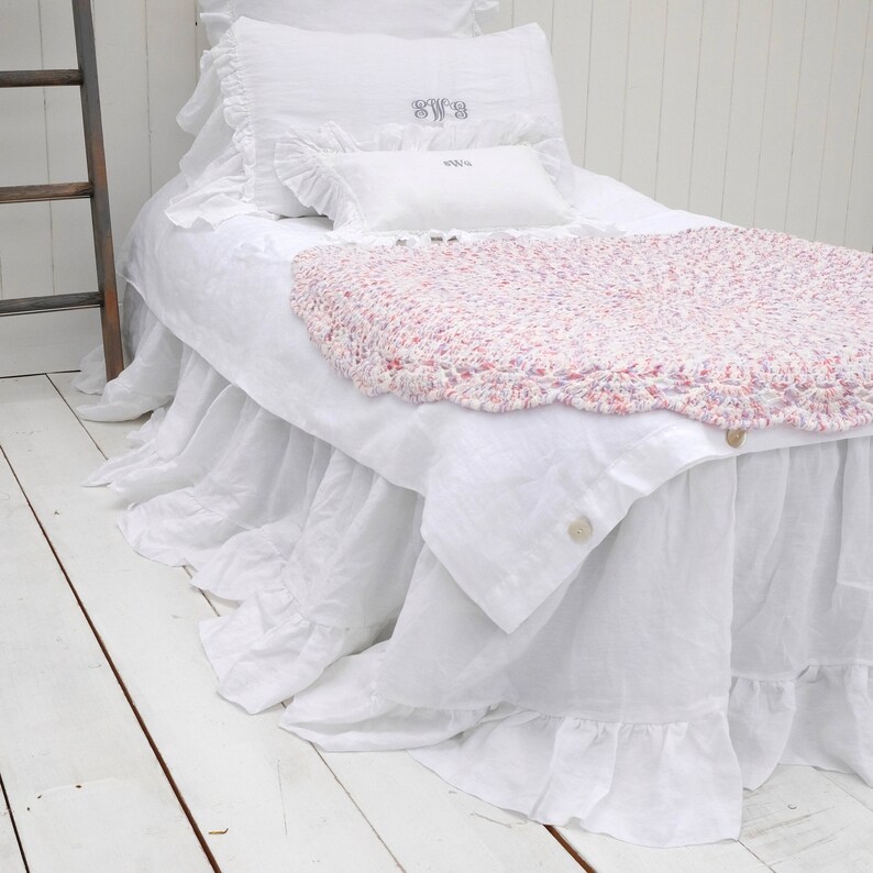 Linen Dust Ruffle Linen Bedskirt Ruffled Shabby Chic Etsy