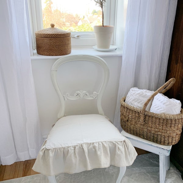 Chair Covers, Linen Chair Seat Cover, Slipcover, Large , WITH insert for pillow, Farmhouse and Shabby Chic Decor OFF WHITE