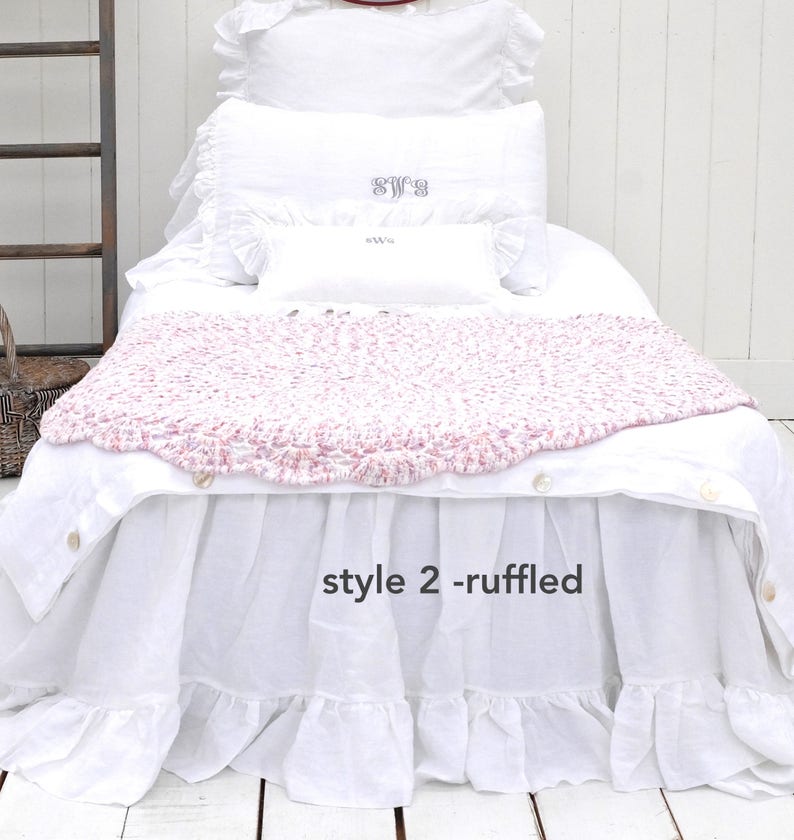 Linen Dust Ruffle Linen Bedskirt Ruffled Shabby Chic Etsy