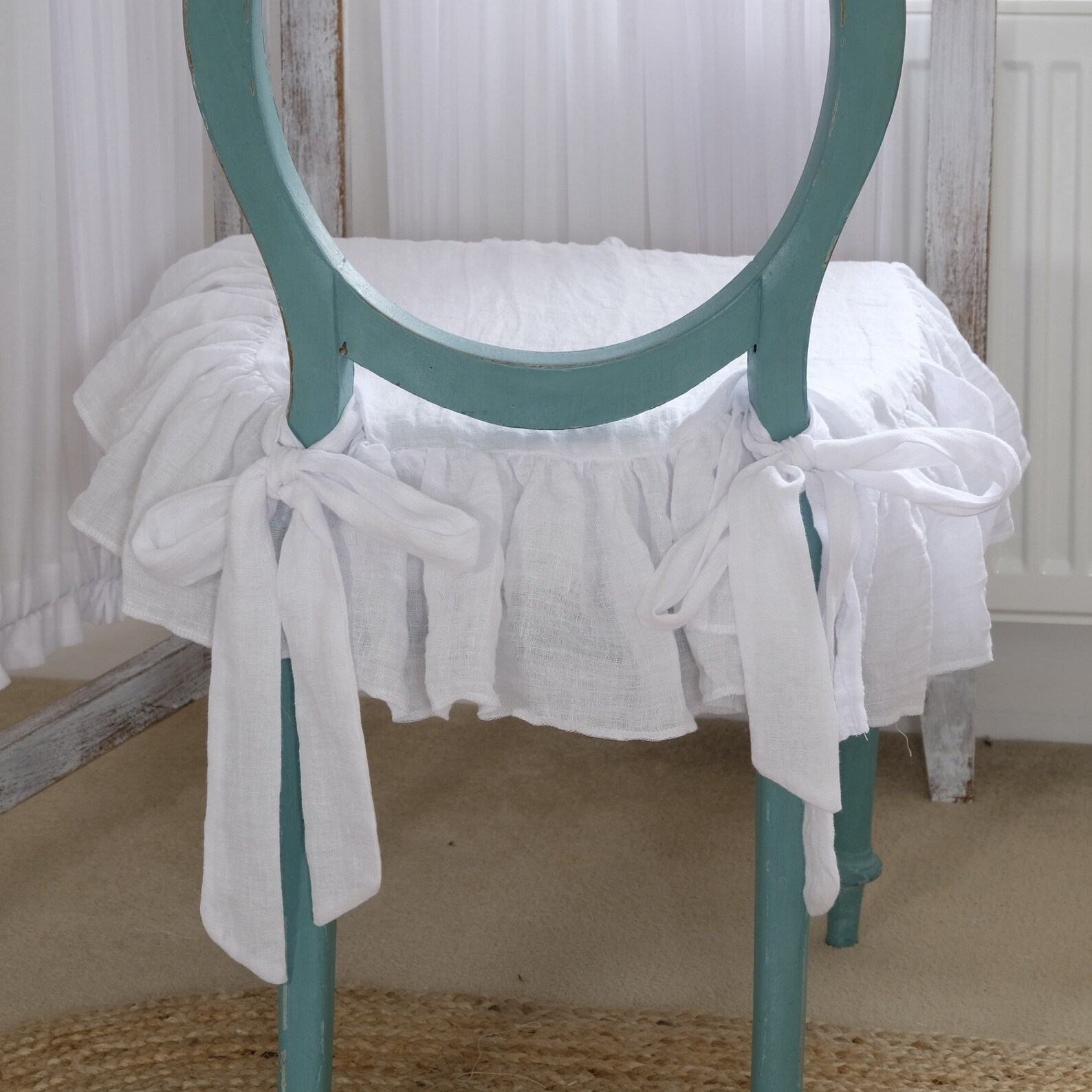 Pair of Shabby Chic Chair Covers Ruffled Linen and Etsy UK