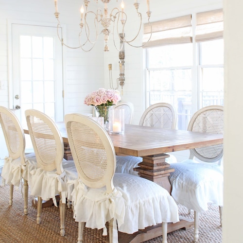 Chair Cover Ruffled Linen Dining Chair Covers Slipcover Etsy