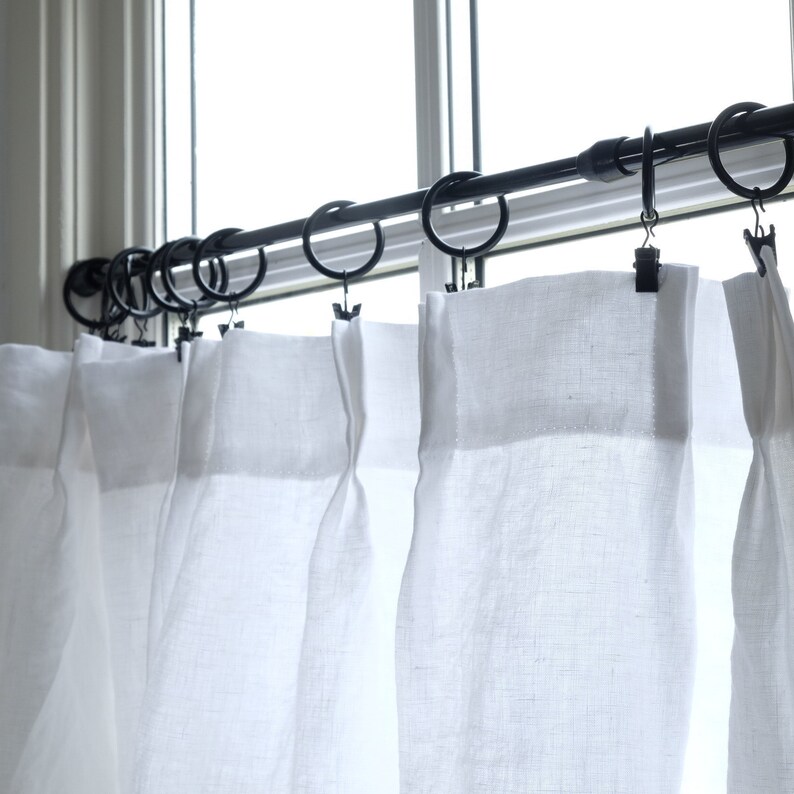 Linen Cafe Curtains Clip Rings Curtain Black Image 0