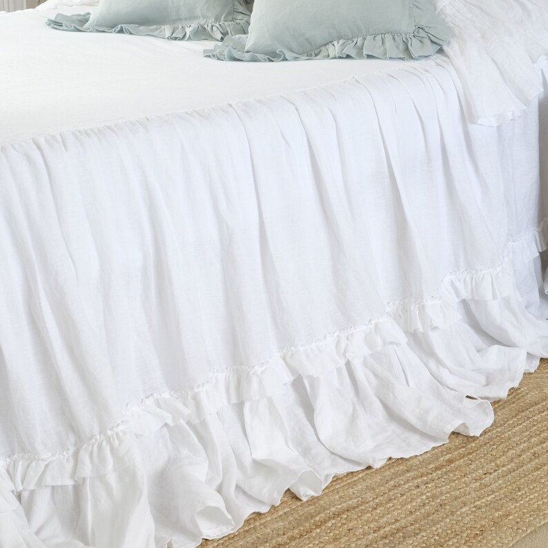 Linen Bedspread Ruffled Coverlet Shabby Chic Farmhouse Etsy