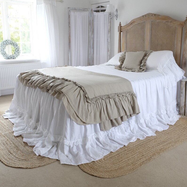 Linen Throw Blanket / Ruffled / Shabby Chic Bedding Etsy