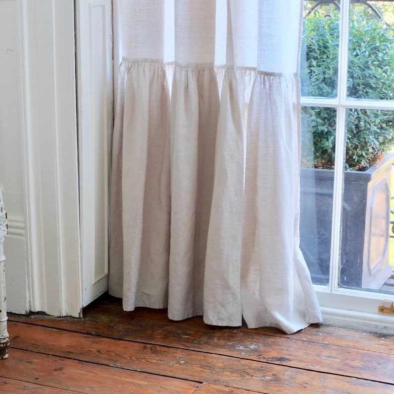 Linen Shower Curtain Gathered Farmhouse Decor Etsy UK