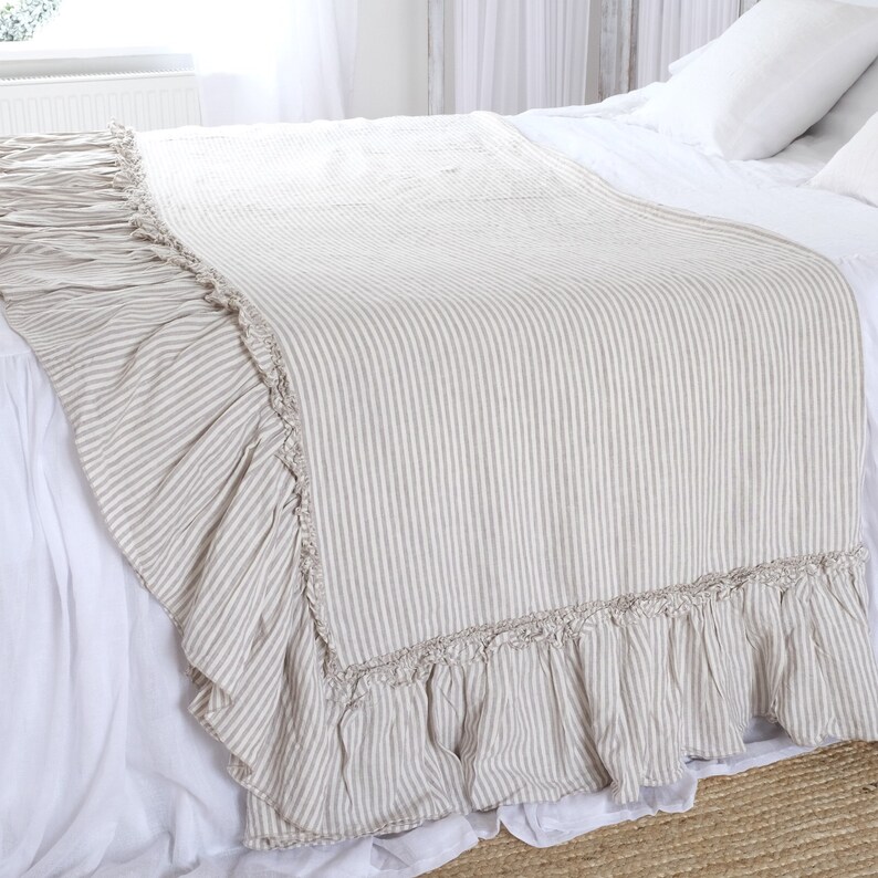 Linen Throw Blanket / Ruffled / Shabby Chic Bedding Etsy