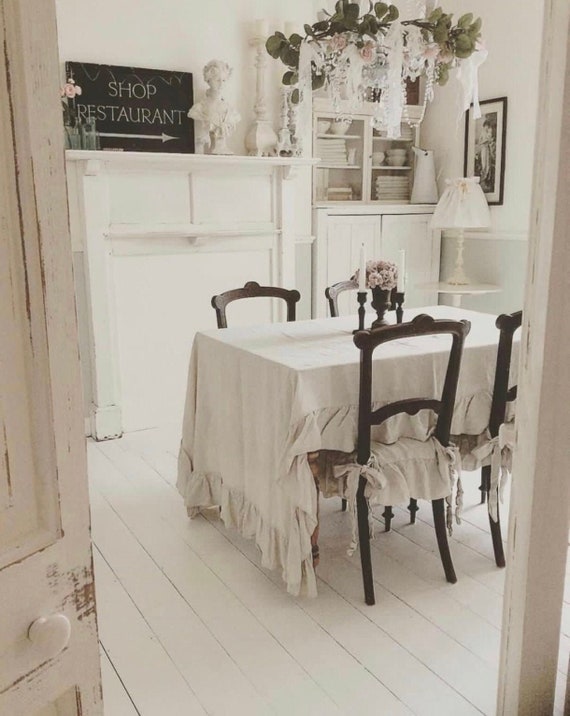 Ruffled Tablecloth Linen Shabby Chic Decor Uk Ruffled Tablecloth Linen, Shabby Chic Round Tablecloth Uk