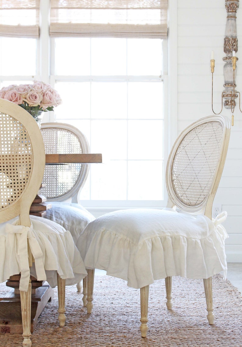 New Luxury Chair Cover Ruffled Linen Dining Chair Covers Etsy