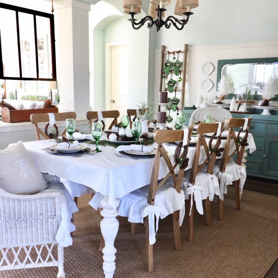 Linen Chair Covers Slipcovers Shabby Chic Decor Regular Size