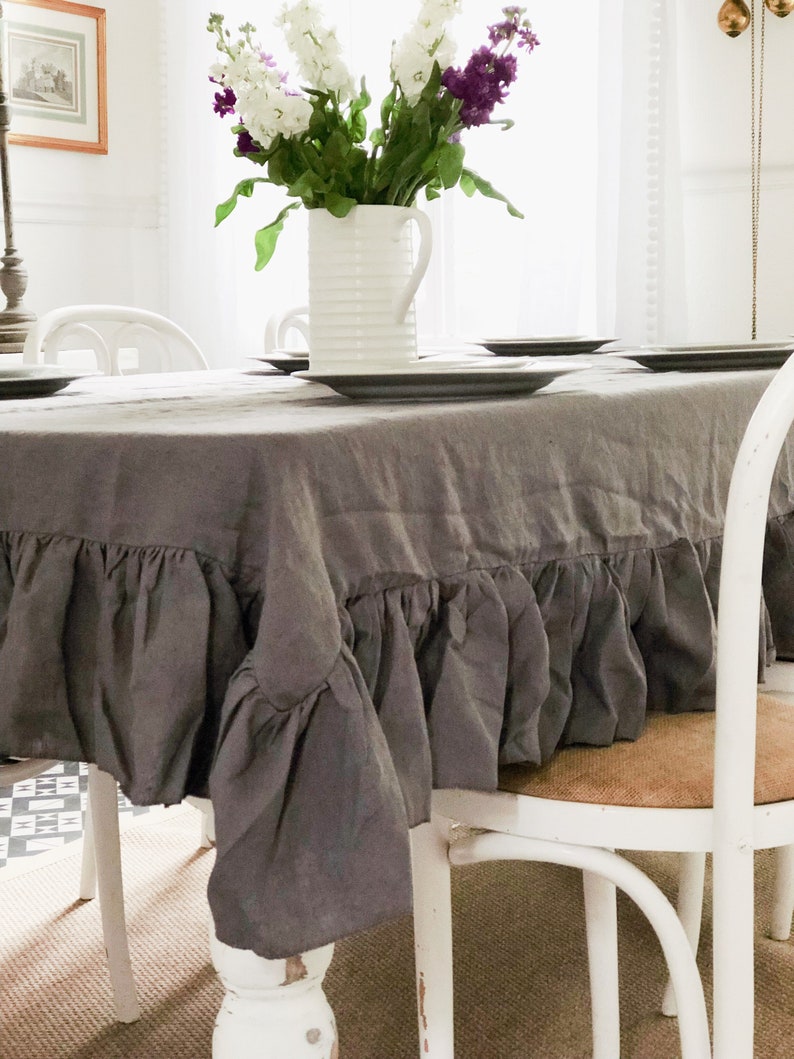 Ruffled Tablecloth Linen Tablecloth Shabby Chic Decor Etsy