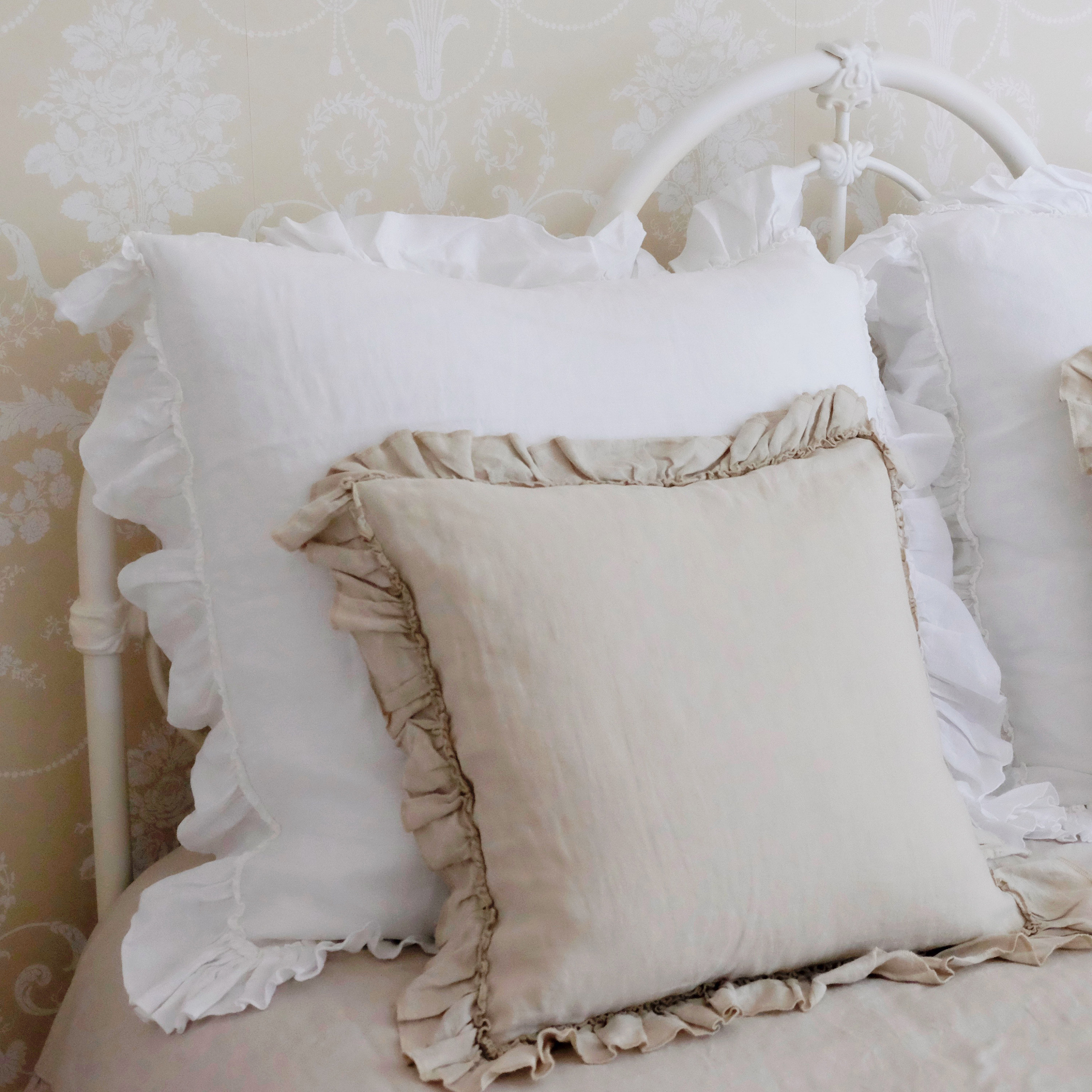 Ruffled Linen Euro Sham Shabby Chic Farmhouse Bedding Etsy UK