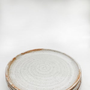 Ceramic Dinner Plates. Set of Four.  Mint Green, White, Turquoise. Speckled.