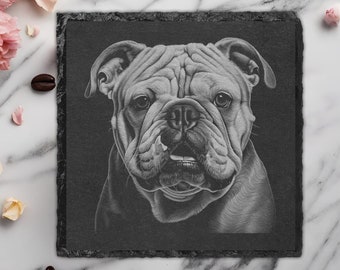 English Bulldog, Dog, Engraved Slate Coaster Gift, Father's Day