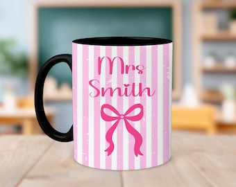 Personalised Mug for Teachers | Striped Coquette |Tea Coffee Mug and Coaster | Teacher Gift