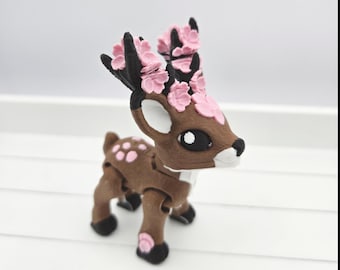 3D Printed Cherry Blossom Deer Flexi Articulated | Fidget Toy | Fidget Deer Pet | Desk Friend
