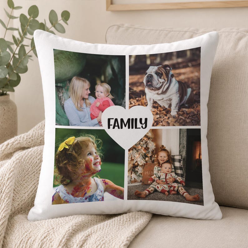 Personalised Photo Cushion cover pillow case custom gift with 4 pics, Gift for Her, Gift for Him, Personalised Cushion Cover bild 2