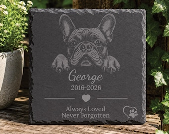French Bulldog Memorial Plaque Personalised Square Shape Engraved Grave Slate Marker, Always Loved never forgotten