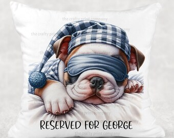 Personalised Bulldog Cushion Cover 40x40cm, Funny Sleeping Dog Cushion, Reserved For Cushion, Custom Name Gift, Velvet Pillow Case