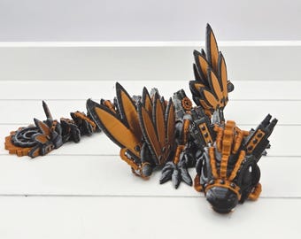 3D Printed Baby Steampunk Dragon Winged - Fully Articulated Dragon | Dragon Gift