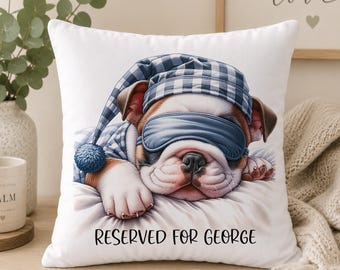 Personalised Bulldog Cushion Cover 40x40cm, Funny Sleeping Dog Cushion, Reserved For Cushion, Custom Name Gift, Velvet Pillow Case