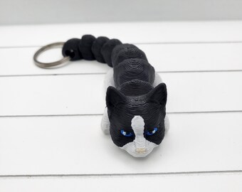 3D Printed Black & White Cat Flexi Articulated Keyring | Keychain | Fidget | Cat Fidget | Pet Keyring
