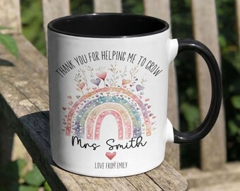 Personalised Thank you for helping me grow Mug | Tea Coffee Mug and Coaster | Teacher Gift