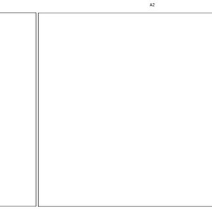 May include: Two white rectangular paper sheets positioned side by side. The smaller vertical sheet on the left is labelled A3 at the top centre, while the larger horizontal sheet on the right is labelled A2 at the top centre. Both have thin black borders.